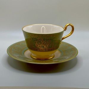 Franciscan Fine China Green and Gold Crown Renaissance High Tea Cup and Saucer